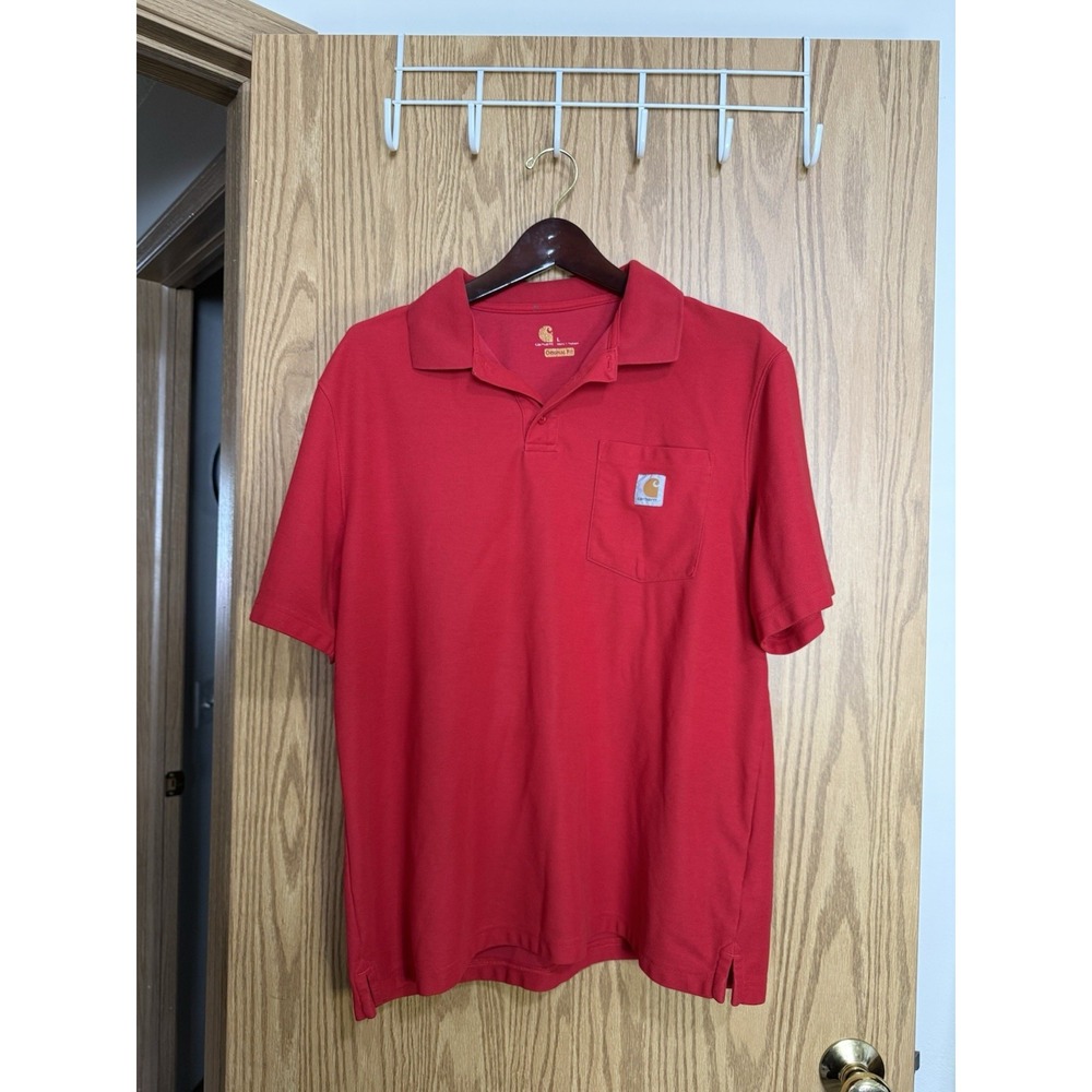 Vintage Carhartt Polo Shirt Short Sleeve Pocket Red Mens Size L Original fit